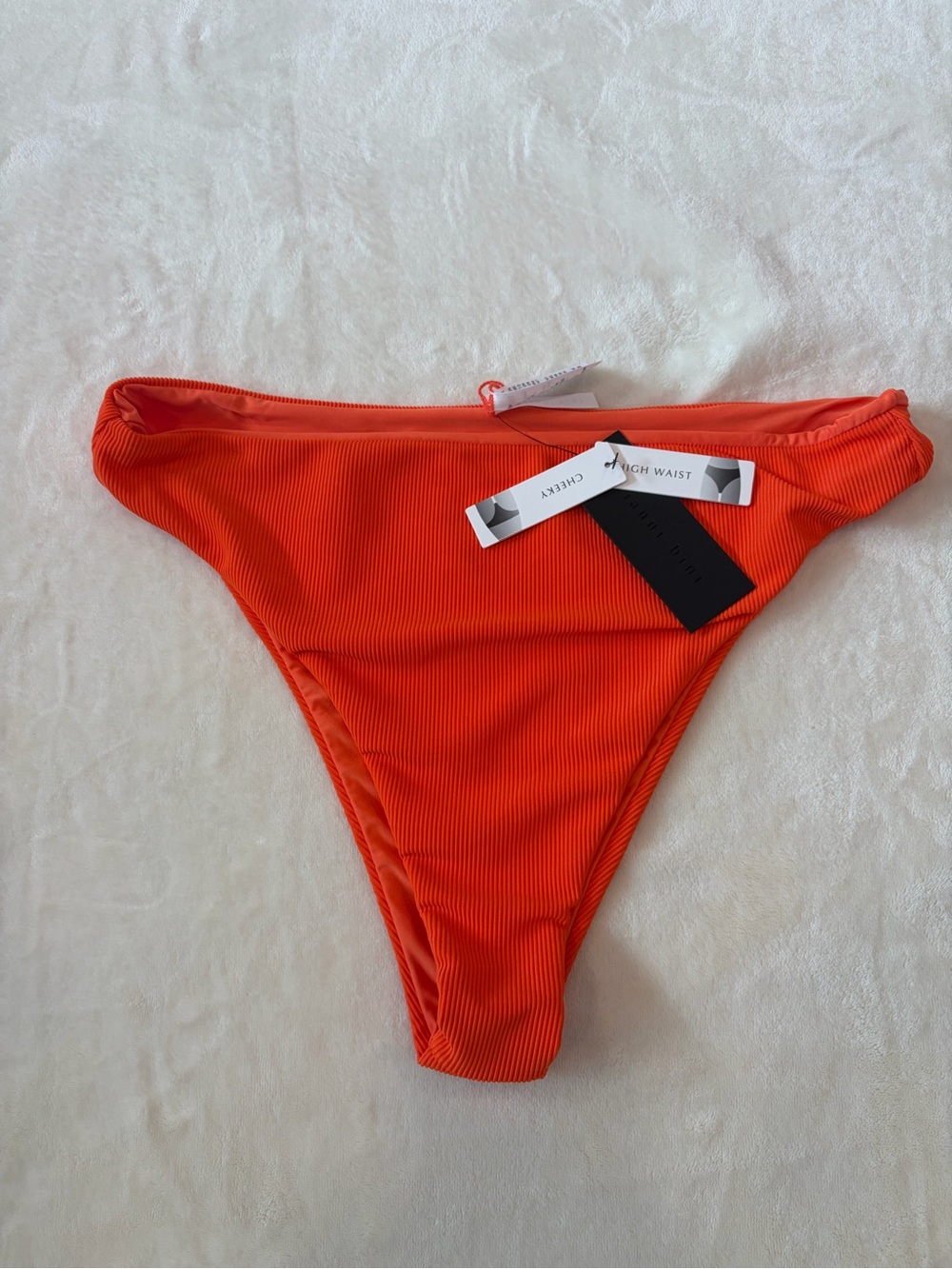 Gianni Bini Ribbed High Waist Bikini Bottoms in Orange